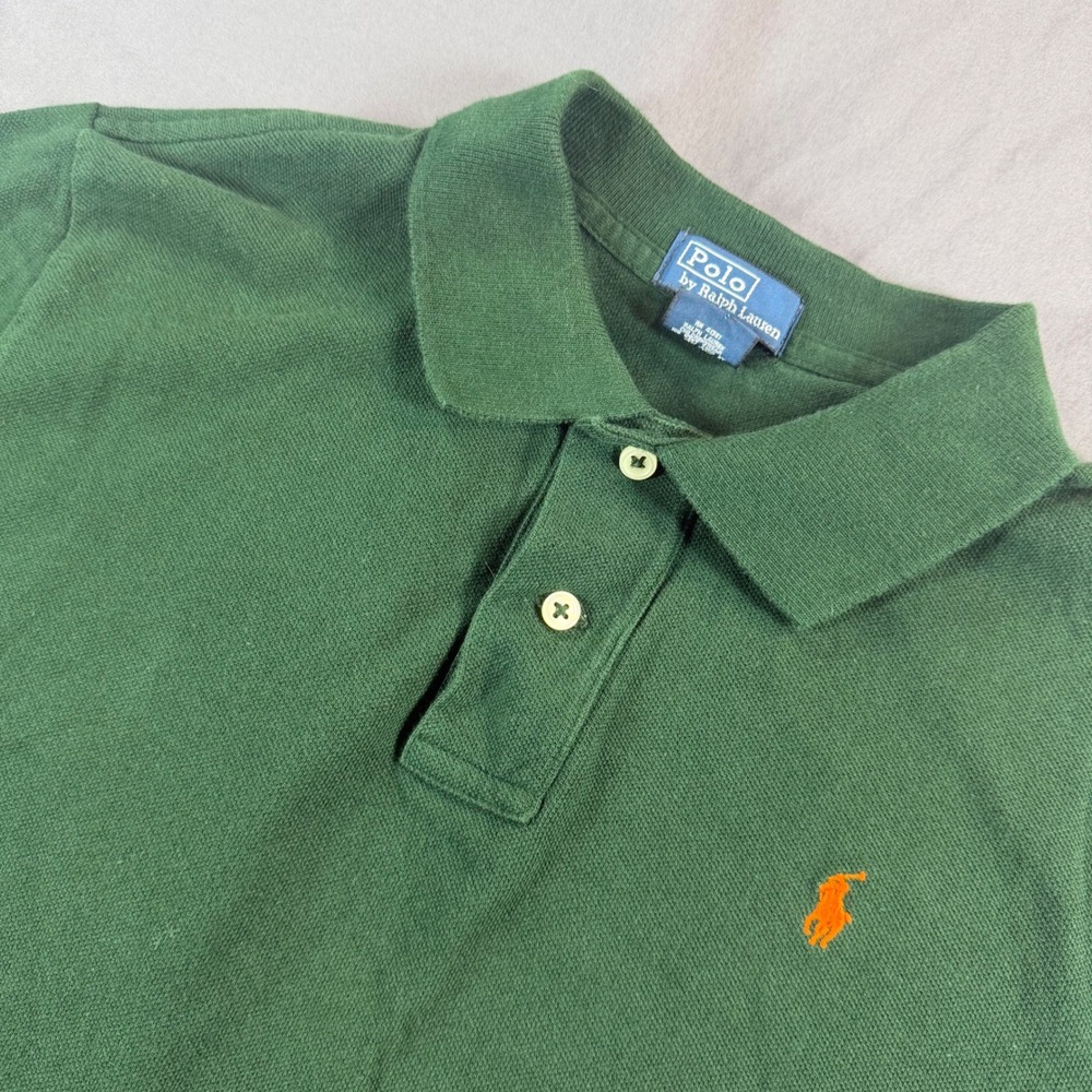 Polo Ralph Lauren Boys Green Short Sleeve Polo Shirt Size M 12-14 Orange Pony